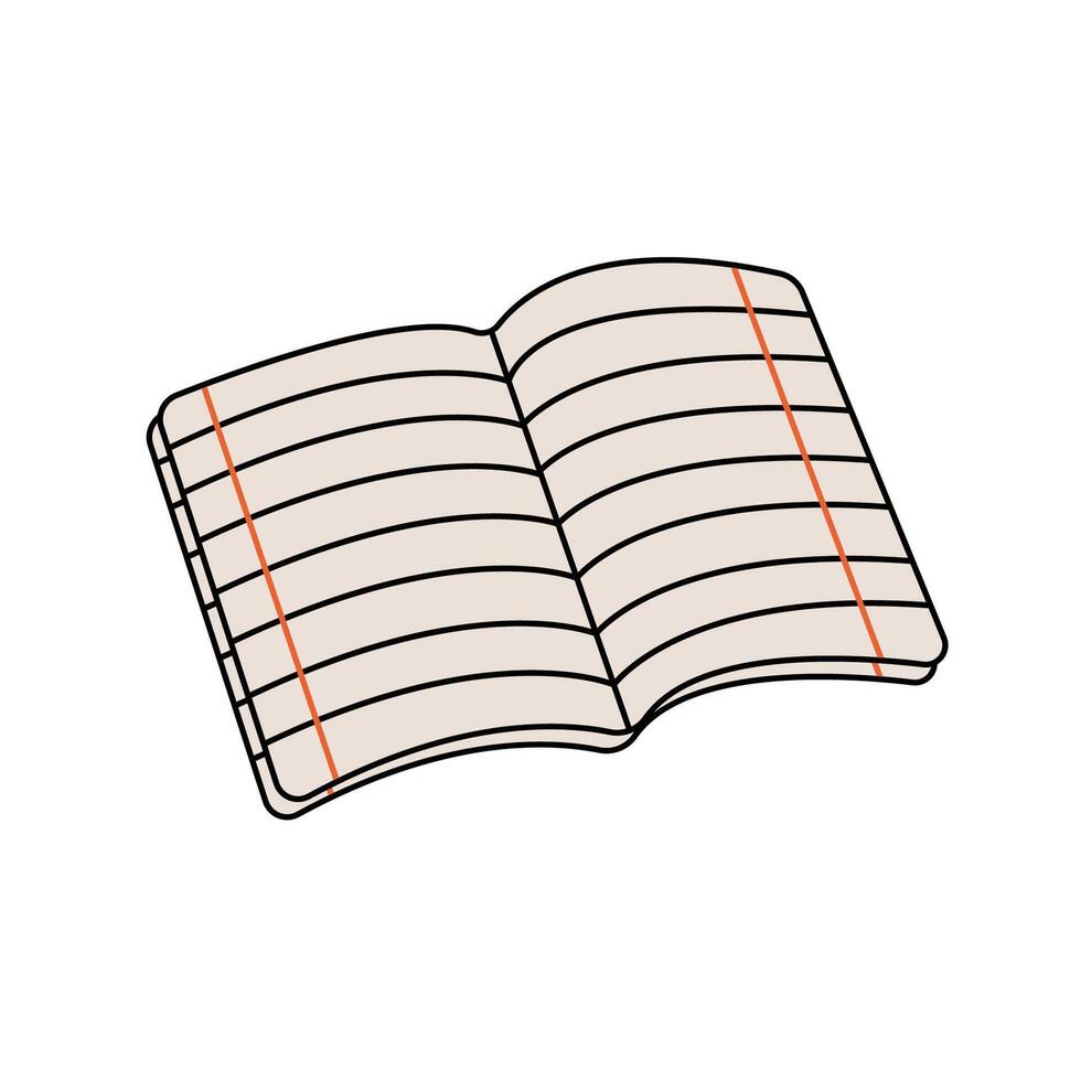 un colegio cuaderno en el plano estilo. el cuaderno icono es en un gobernante. un estilo garabato cuaderno. vector