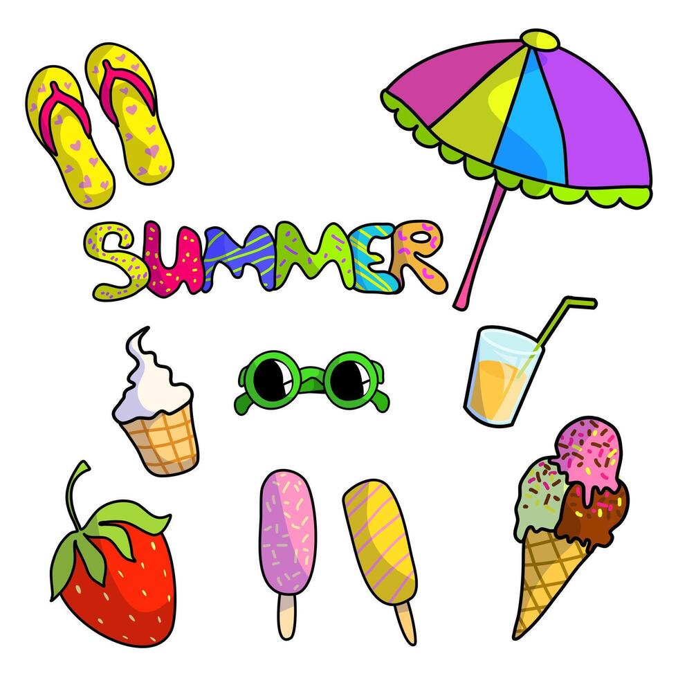 Bright beach and summer accessories. vector