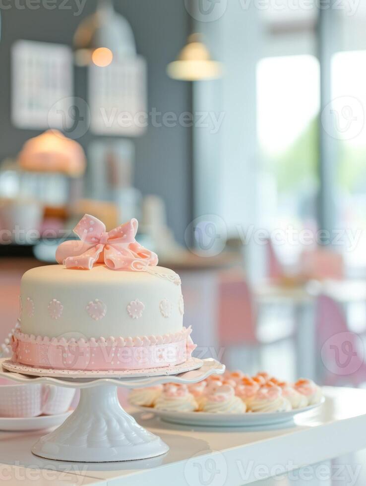 AI generated Cake for the children's party, with decorations for children photo