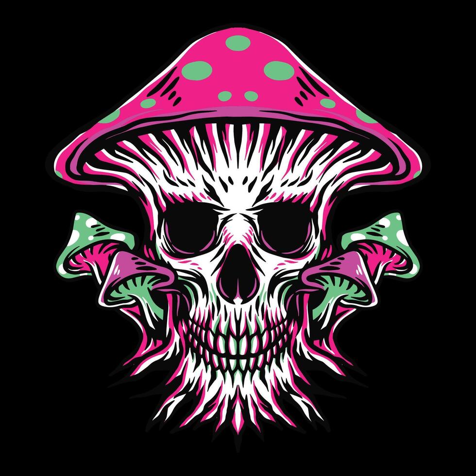 Mushroom psychedelic skull illustration. vector