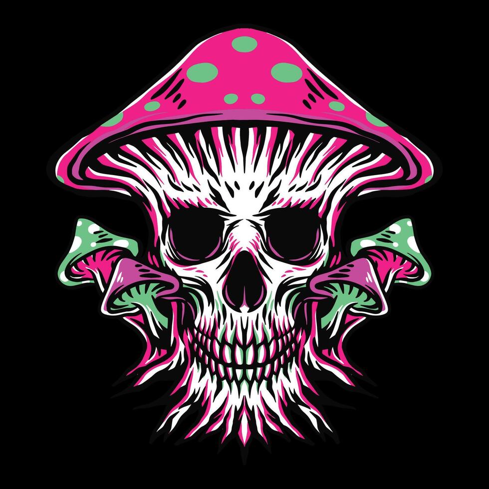 Mushroom psychedelic skull illustration. vector