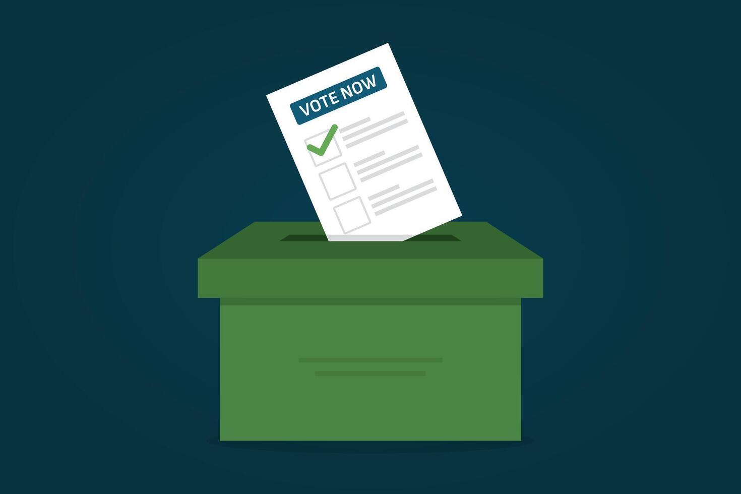 Voting slip being inserted in a ballot box flat design. Election vote concept with an envelope bulletin questionnaire. vector