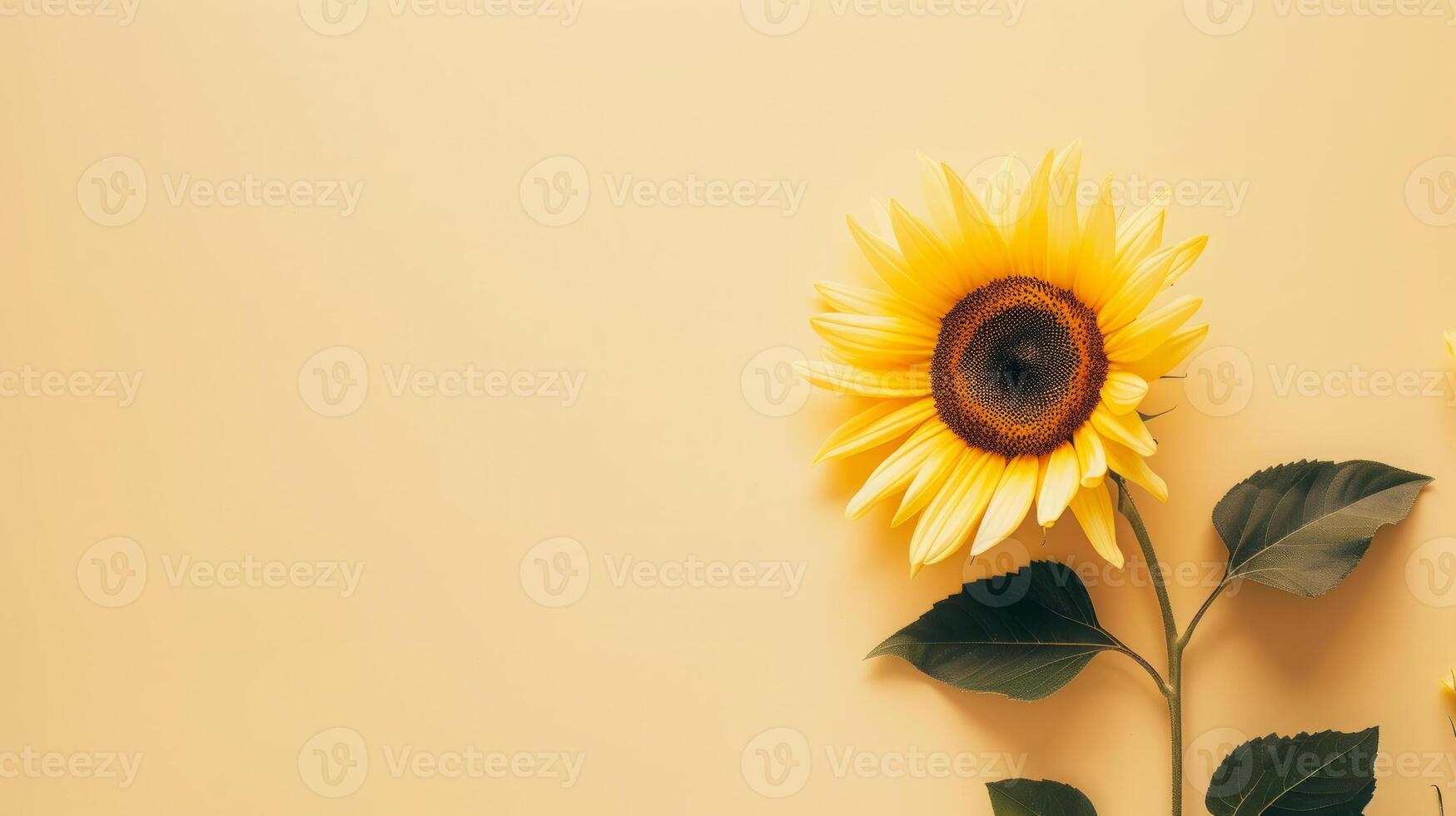 AI generated Sunflowers top view, summer background, free space photo