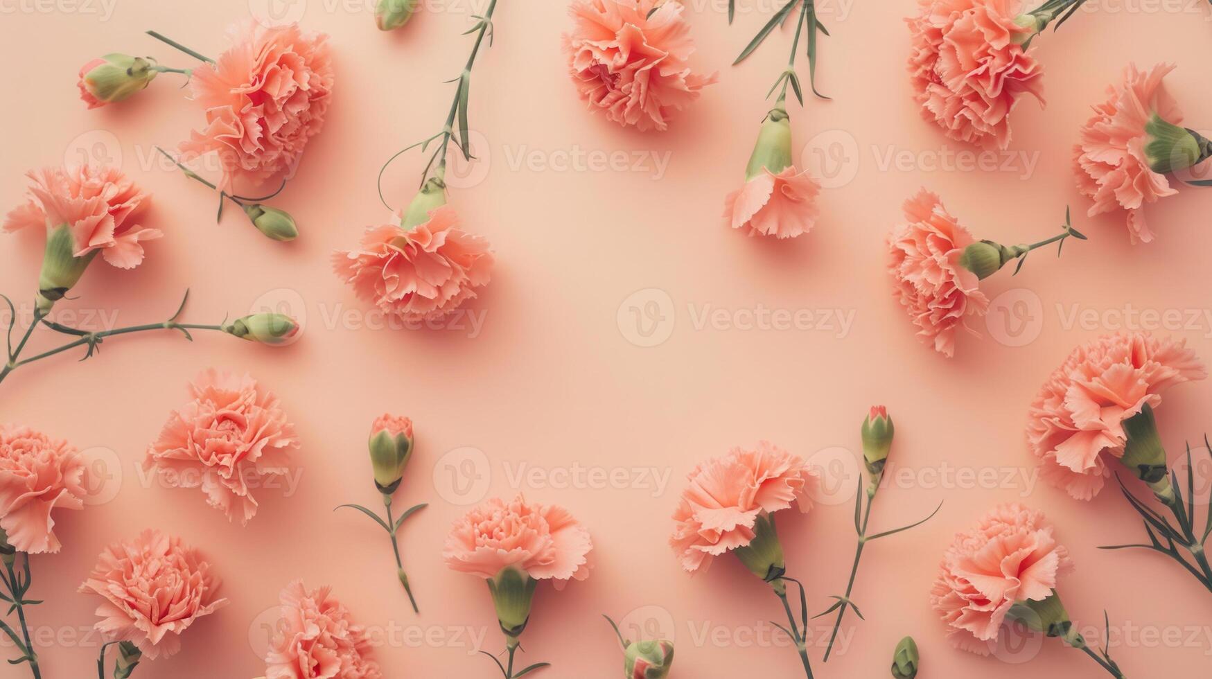 AI generated Pink flowers top view, floral background, free space photo