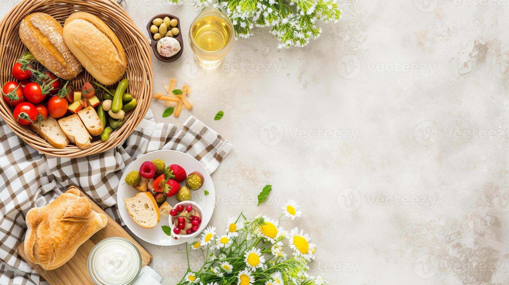 AI generated Tasty breakfast top view, food background, free space photo