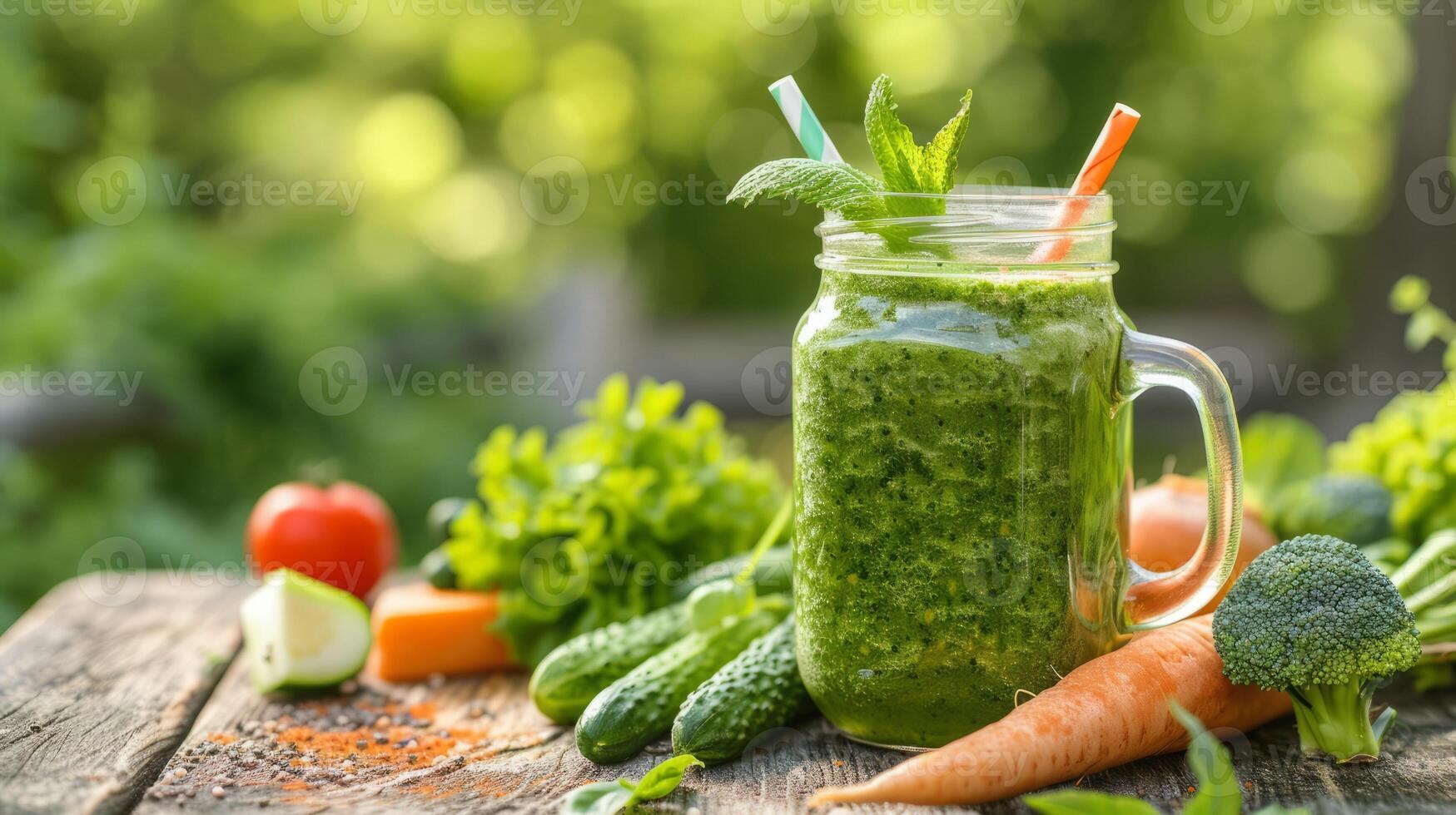 AI generated Green smoothie in the jar, healthy food, realistic photo