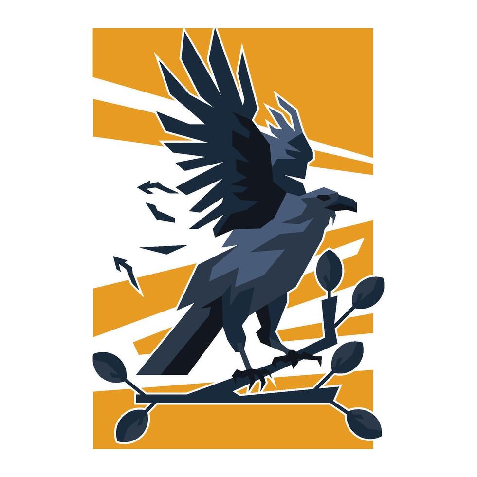 vector illustration of raven or crow in geometric or low poly style, perfect for t shirt or streetwear design