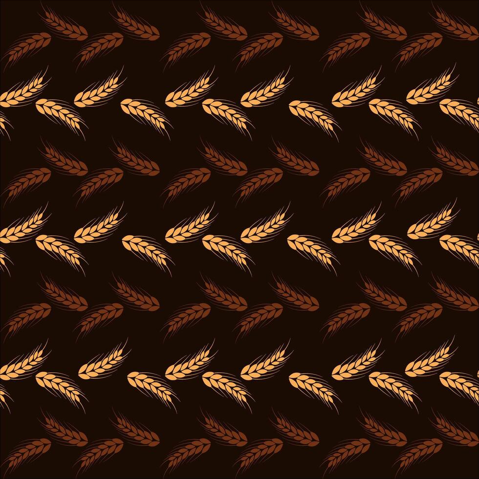 Wheat spikelets and grains, vector seamless pattern on a brown background.Vector illustration. Design of print, wrapping paper, packaging on theme of bakery products, flour, harvest, thanksgiving.