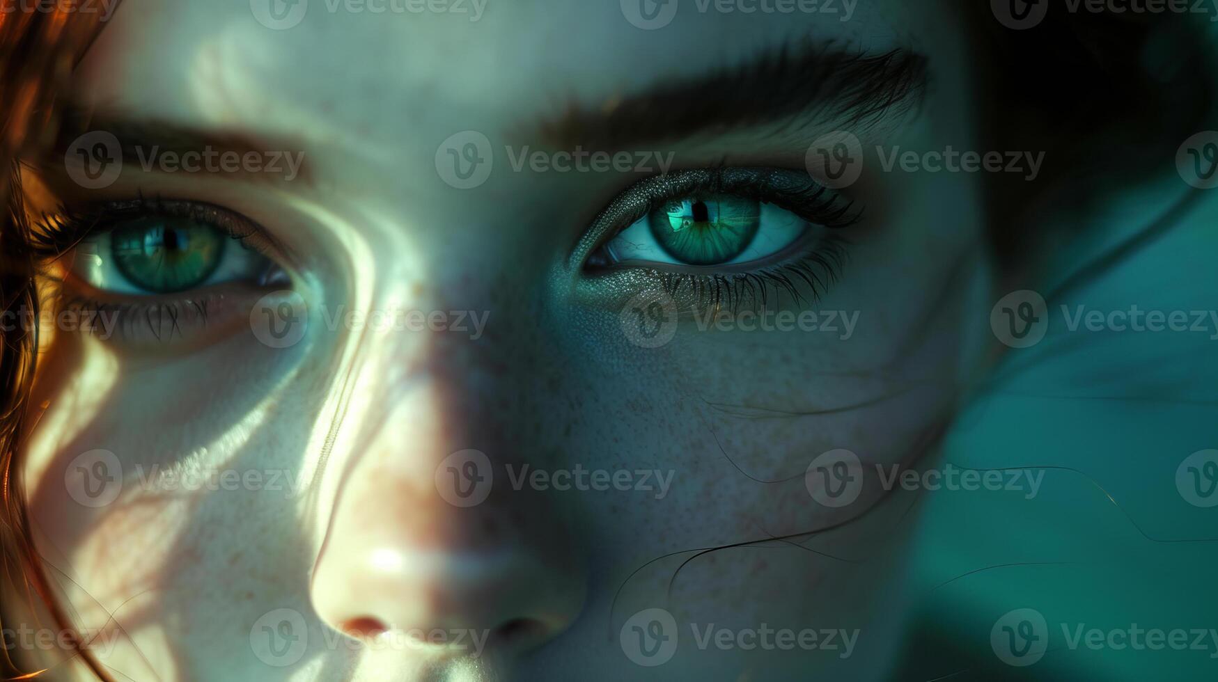 AI generated Realistic portrait of a woman with green eyes, realistic photo