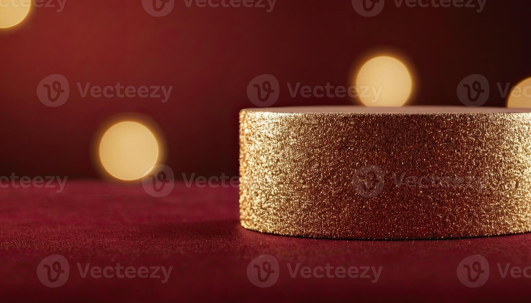 AI Generated Podium, Lights, Display. illuminated background with podium for product display. golden lights create bokeh in background. Celebration card or romantic events invitation. Valentine day photo