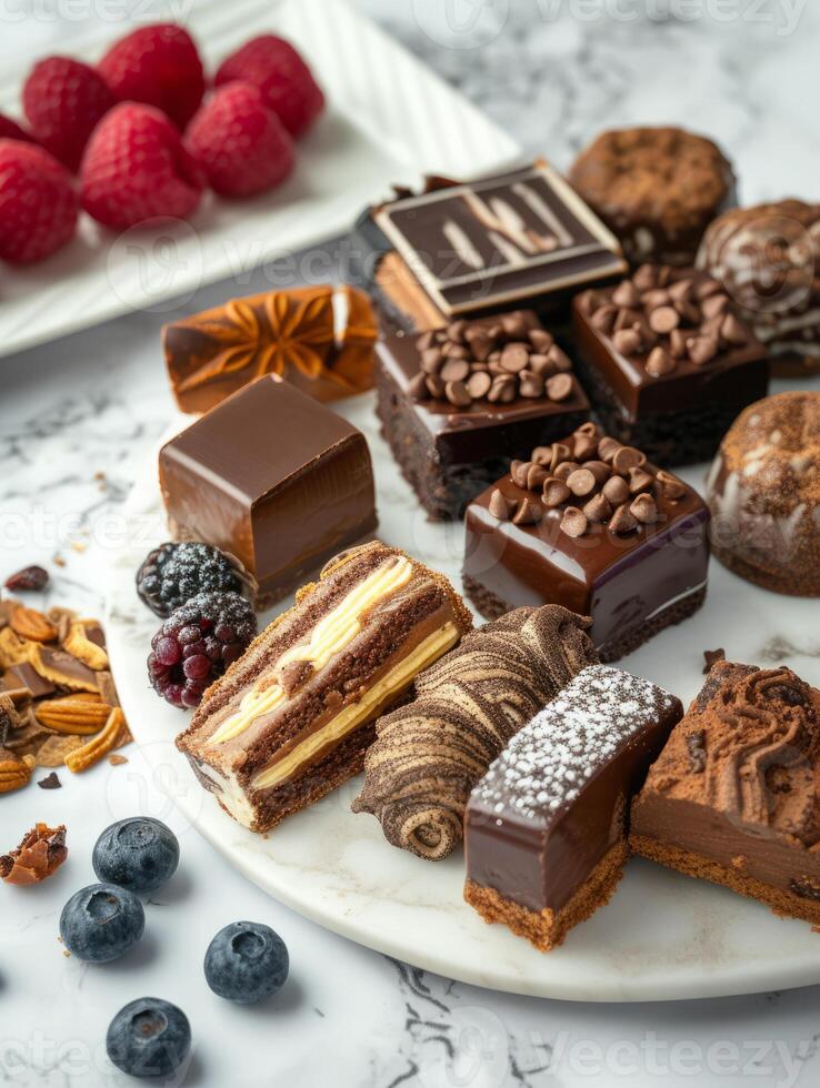AI generated a fourchette of chocolate cakes, realistic photo