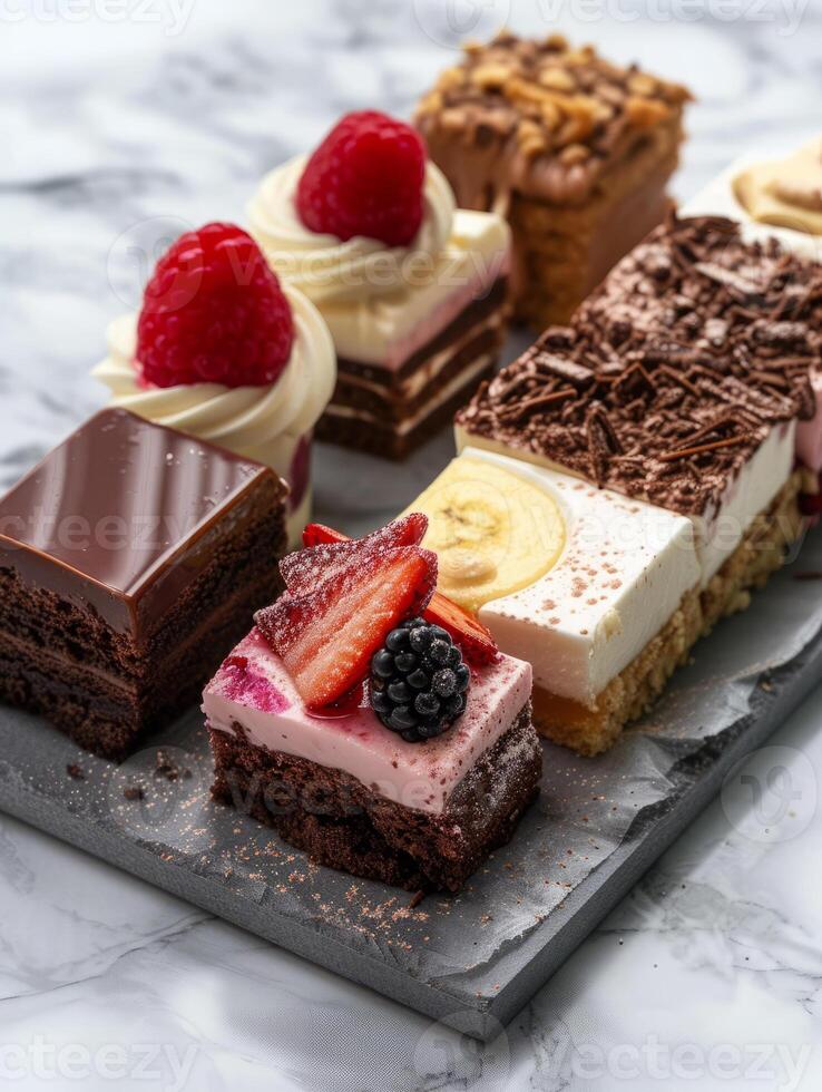 ai generado un cuartetilla de chocolate pasteles, realista foto