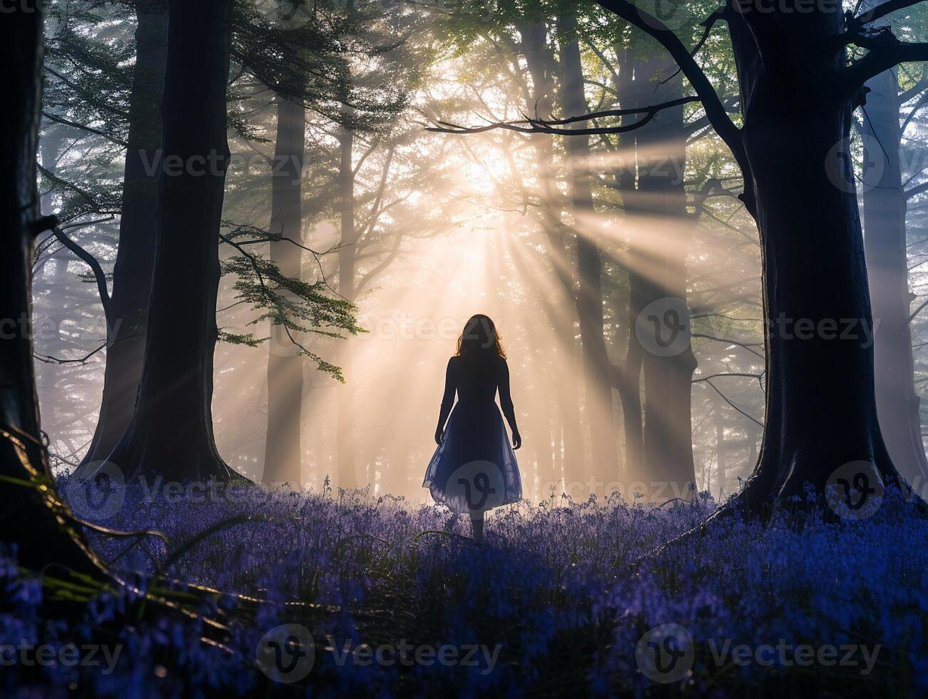 AI generated Ethereal Encounter in a Misty Woodland photo