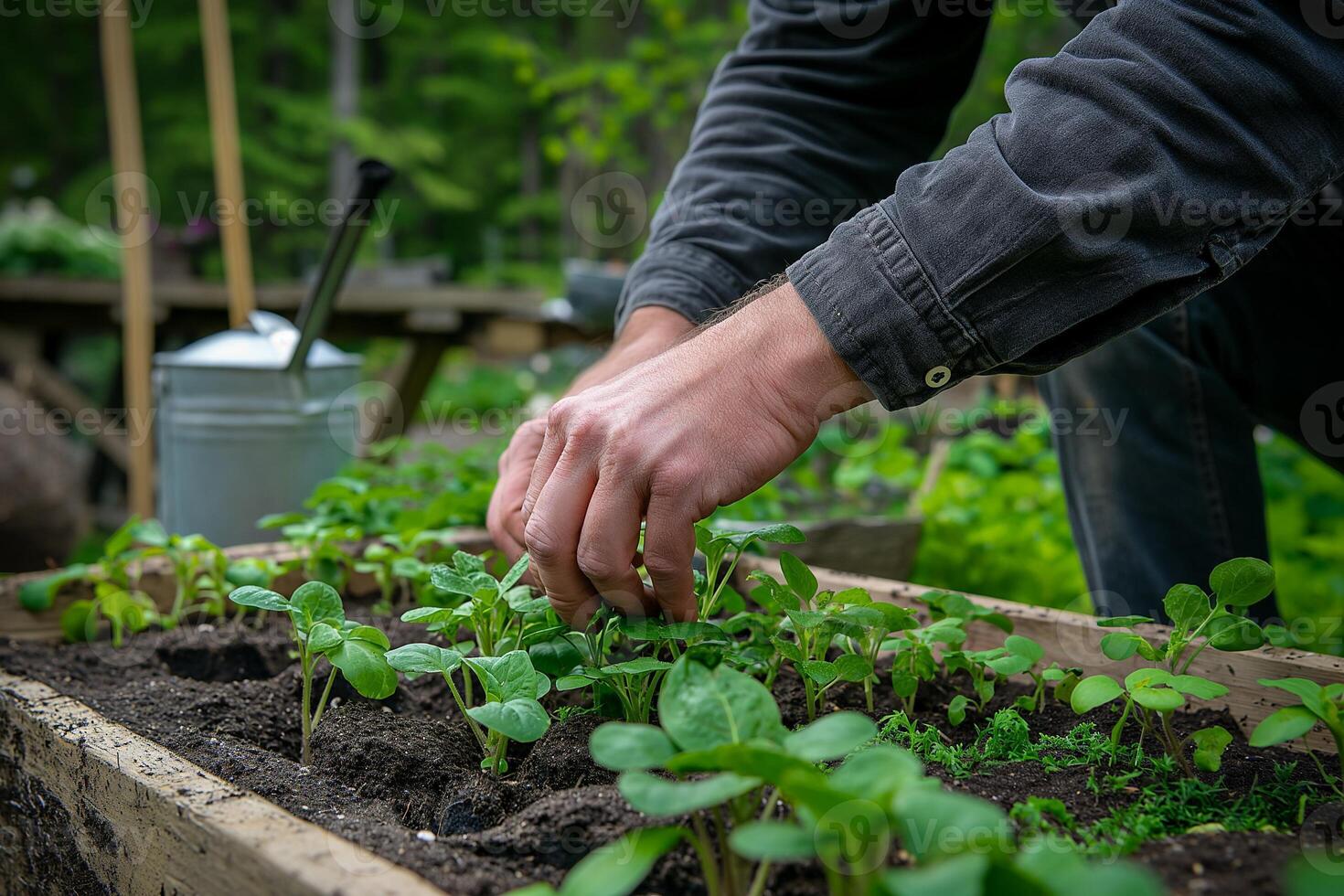 AI generated Gardening Enthusiast Tending to Seedlings photo