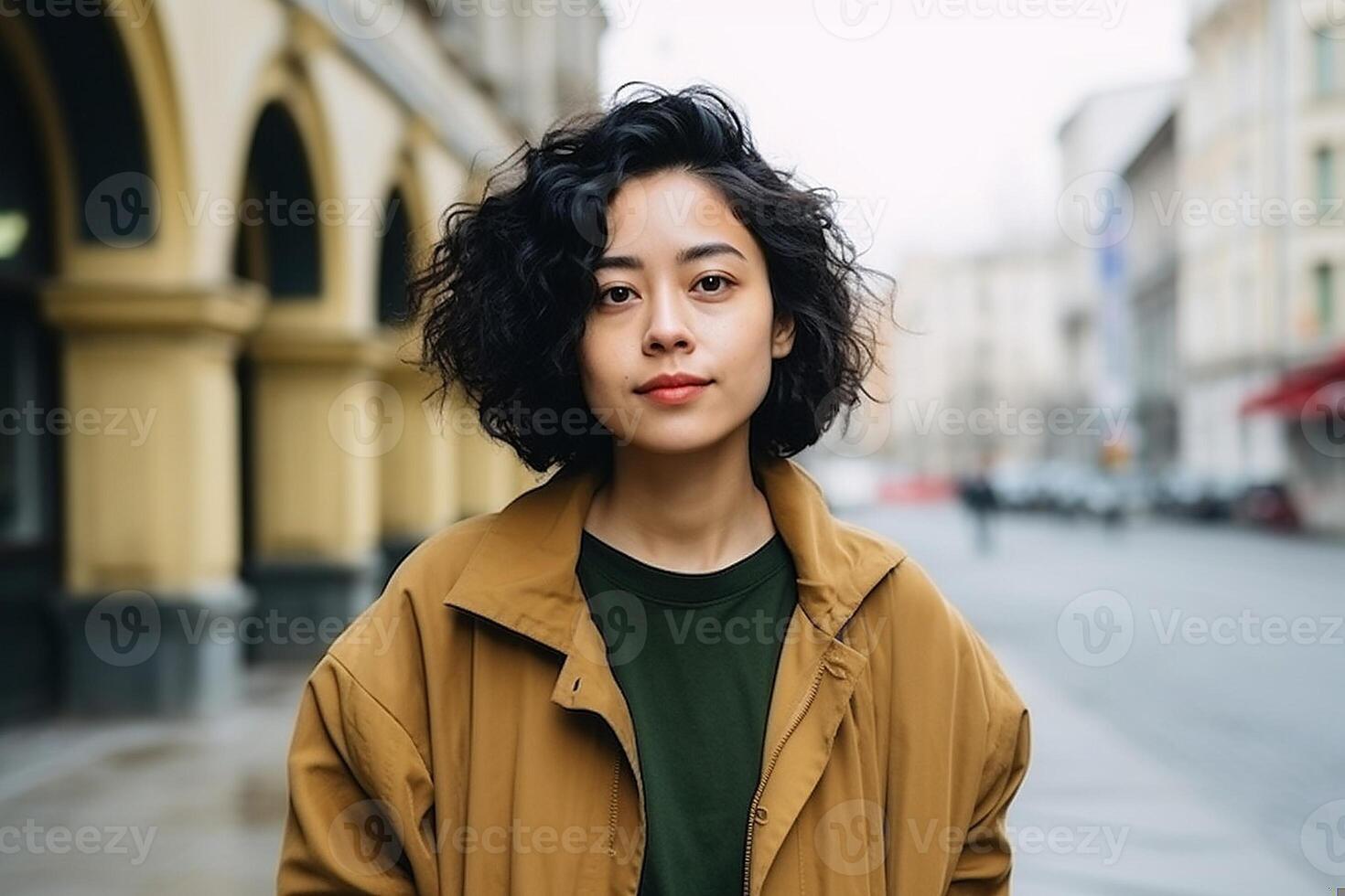 AI generated Urban Portrait of a Young Woman in a Casual Jacket photo