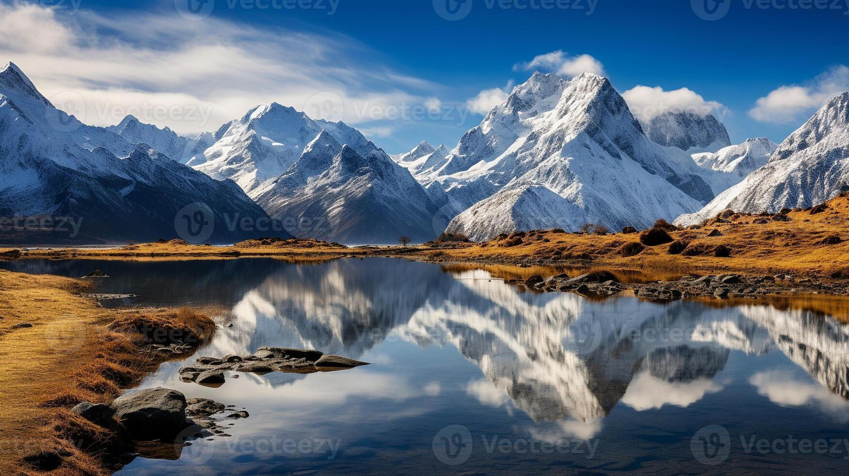 AI generated Majestic Alpine Reflection in Pristine Lake photo