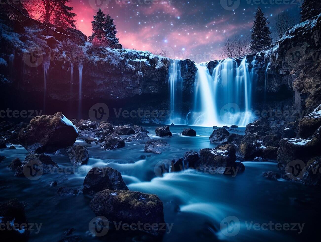 AI generated Enchanting Twilight Waterfall Scene photo