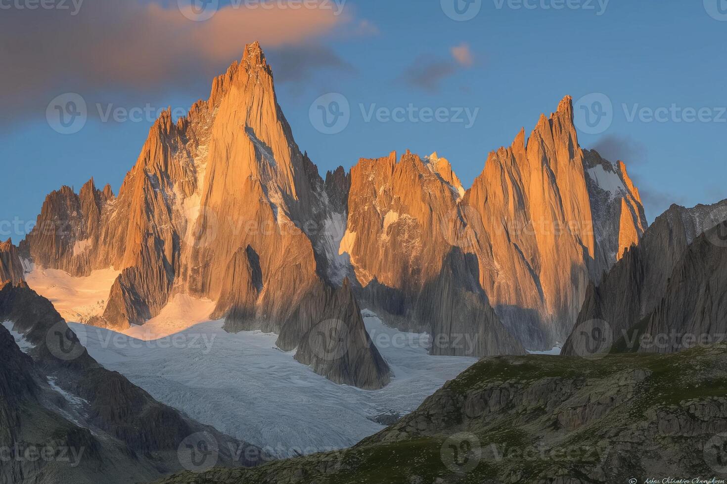AI generated Majestic Sunrise over Rugged Peaks photo