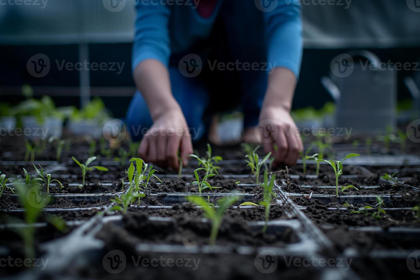 ai generado íntimo perspectiva de planta de semillero plantando foto