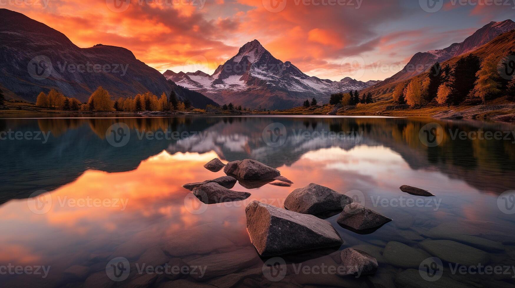 AI generated Majestic Alpine Reflection at Sunset photo