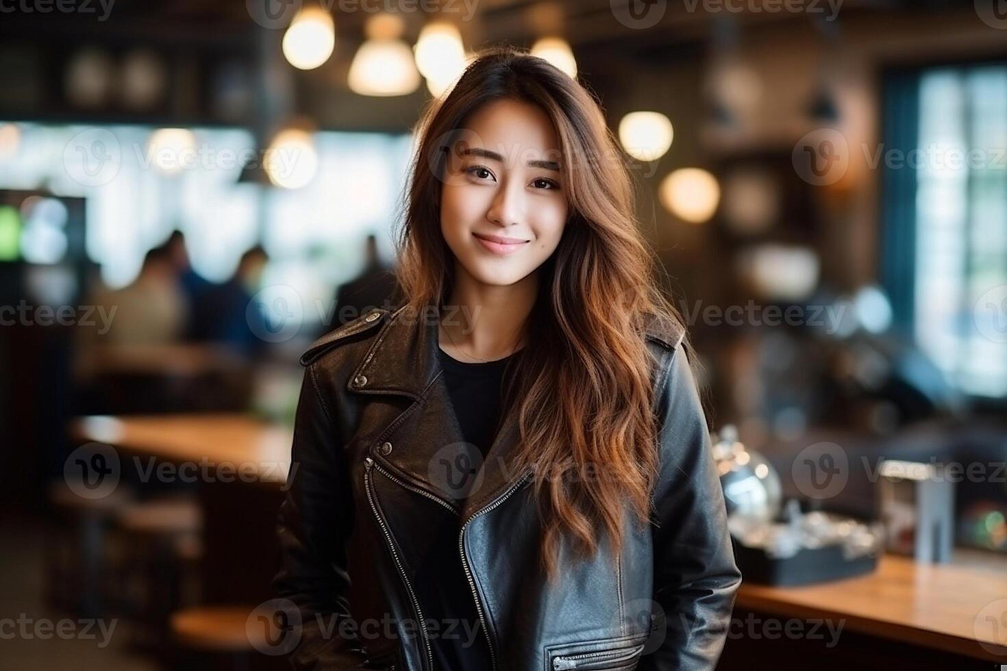 AI generated Warm Portrait in a Cozy Cafe Setting photo