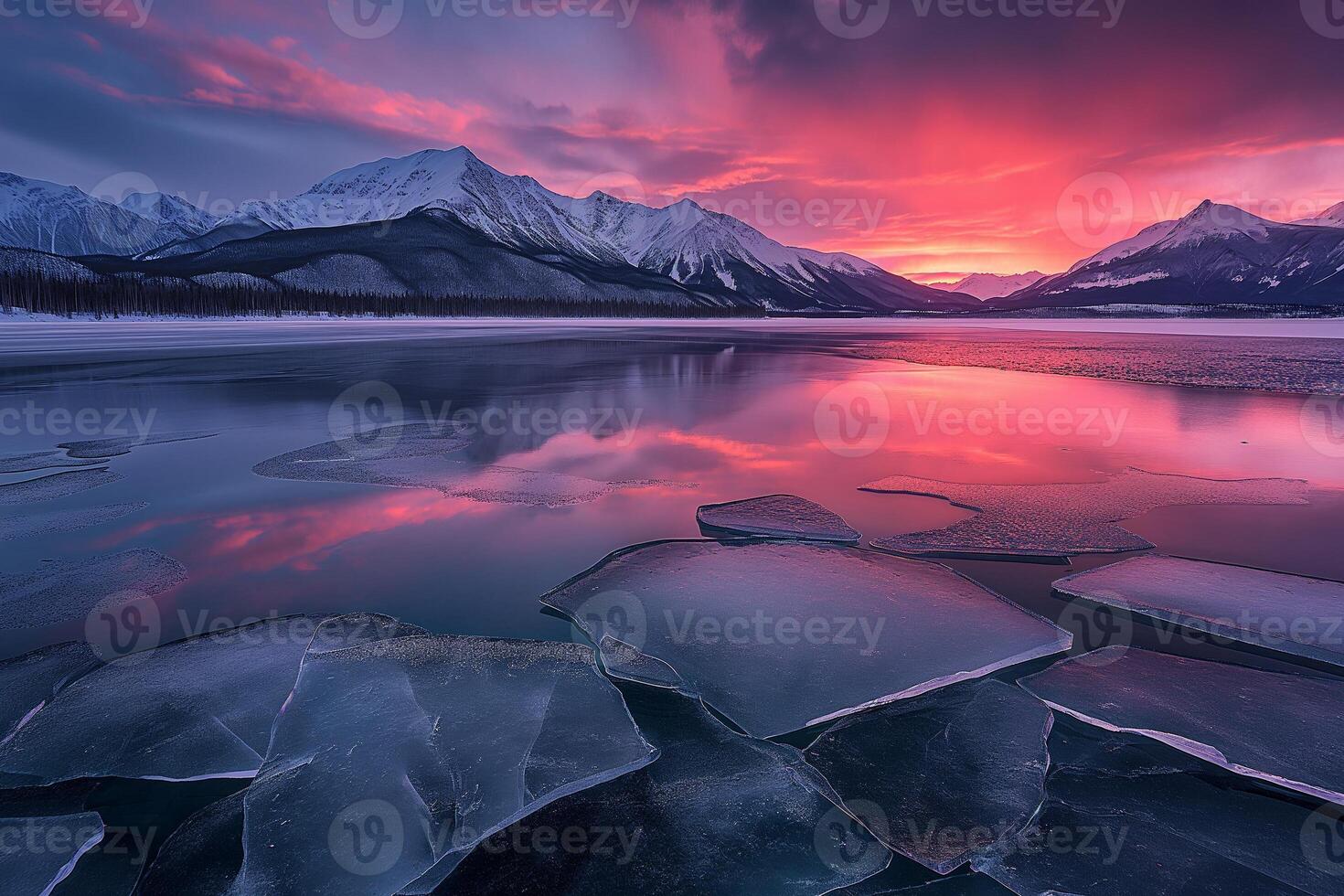 AI generated Majestic Frozen Lake at Twilight photo