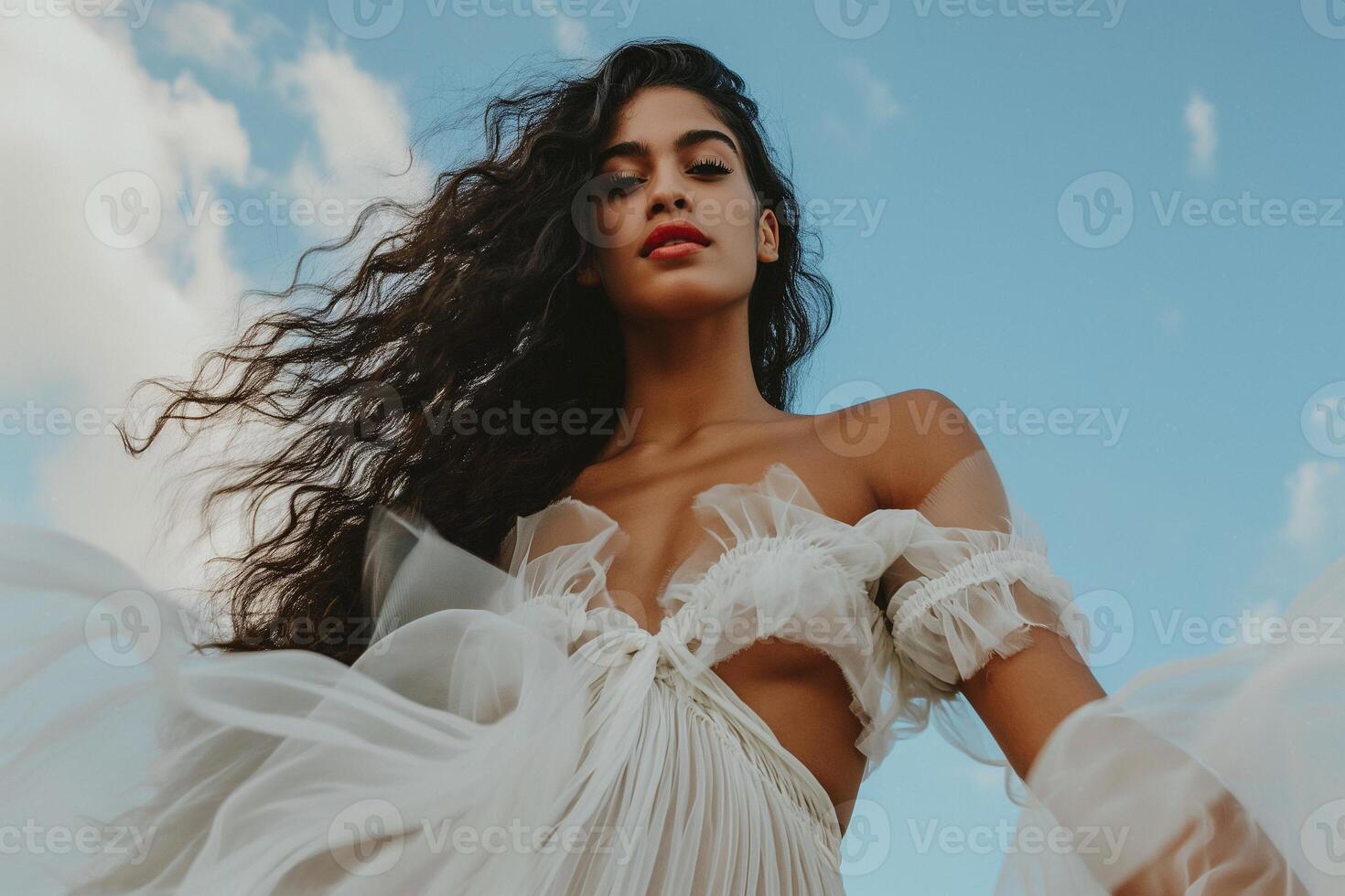 AI generated Stunning Portrait of a Woman with Flowing Hair and Elegant Attire photo