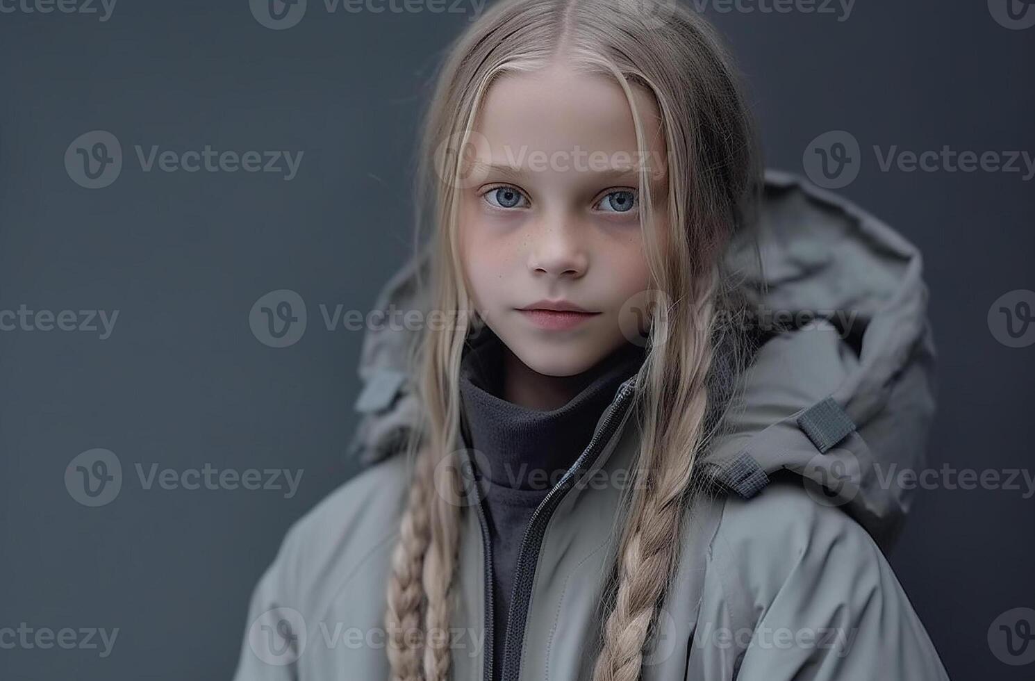 AI generated Serenely Composed Portrait of a Young Girl in Winter Attire photo