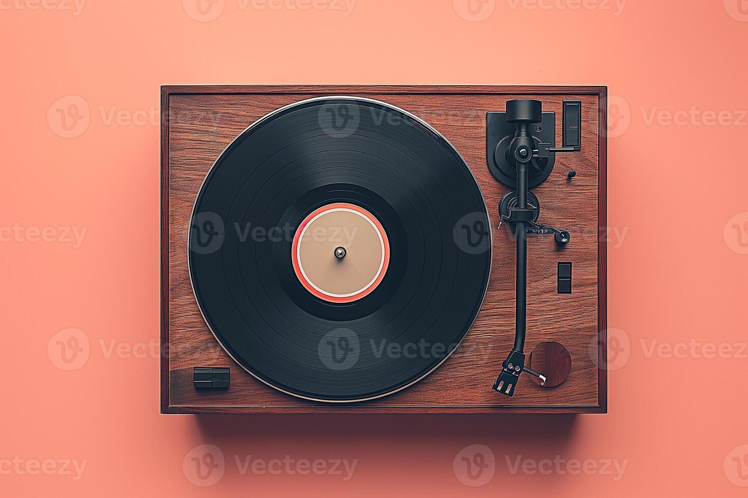 AI generated Retro Record Player on a Salmon Pink Background photo