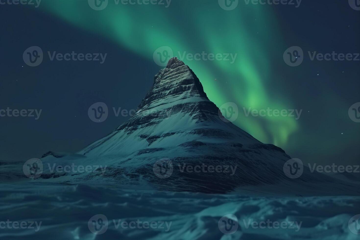AI generated Majestic Northern Lights Over Snow-Capped Mountain photo