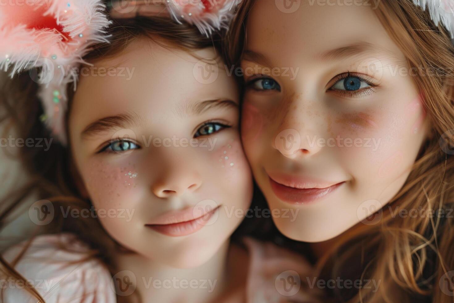 AI generated Sisters with Easter Bunny Ears and Sparkling Makeup photo