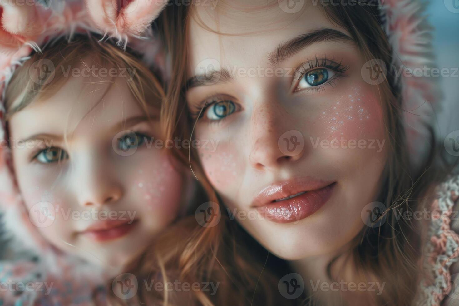 AI generated Sisters with Festive Easter Bunny Ears and Makeup photo