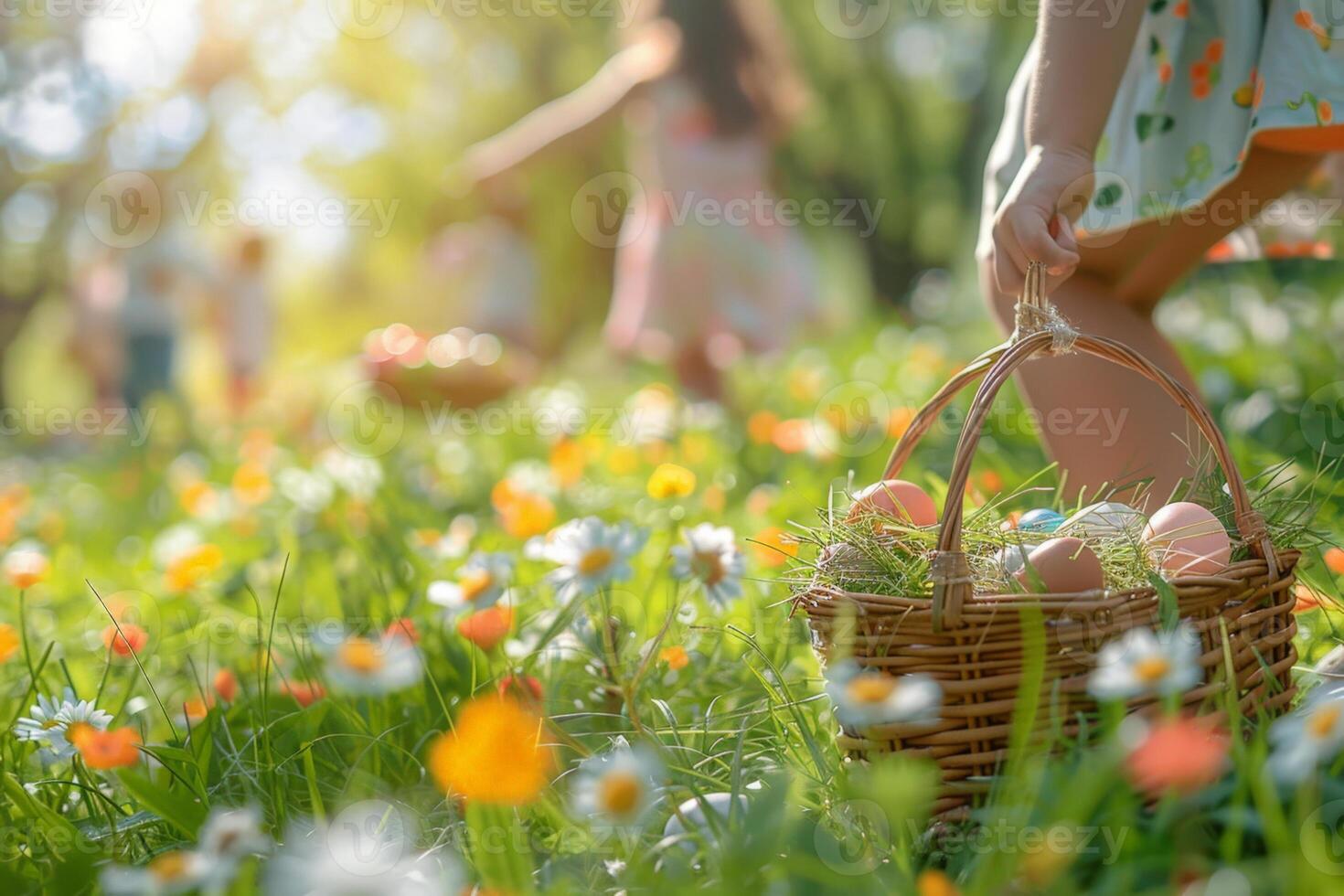 AI generated Easter Egg Hunt in Sunny Flower Meadow photo