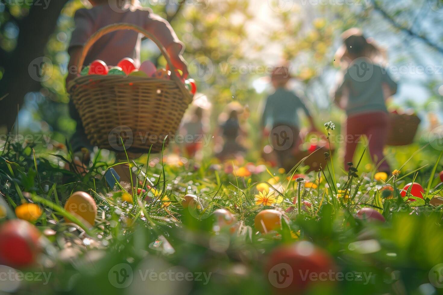 AI generated Children on an Easter Egg Hunt in Sunny Meadow photo