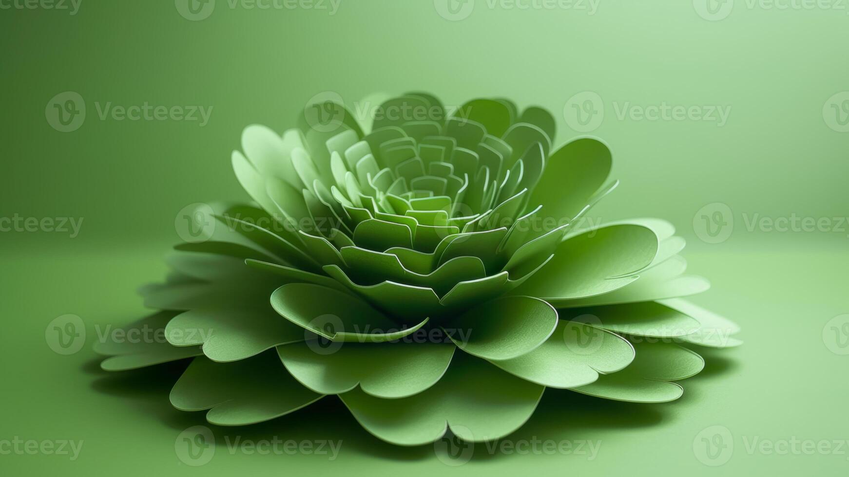 AI generated Green Paper Succulent Flower on Green Background photo