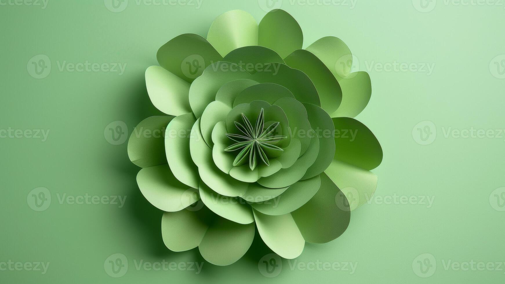 AI generated Green Paper Flower Sculpture on Gradient Background photo
