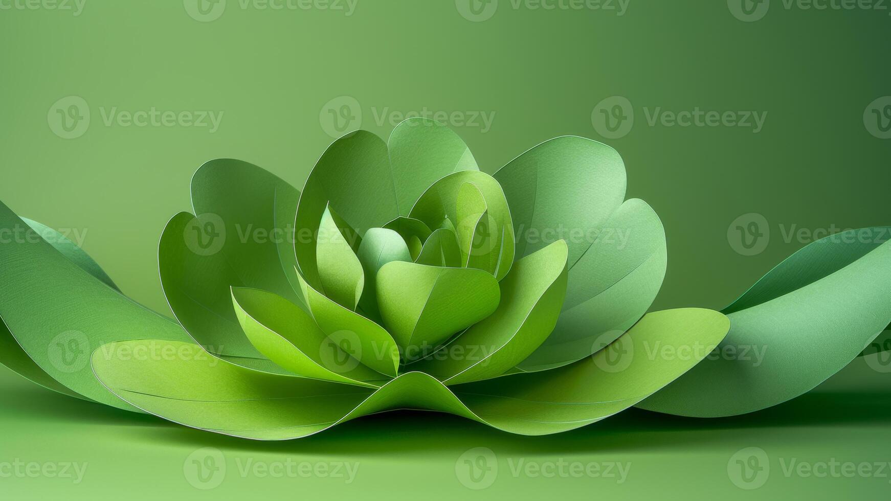 AI generated Elegant Green Paper Flower on Gradient Background photo