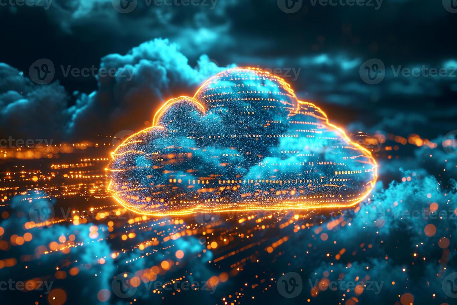 AI generated Glowing Cyber Cloud Computing Concept photo