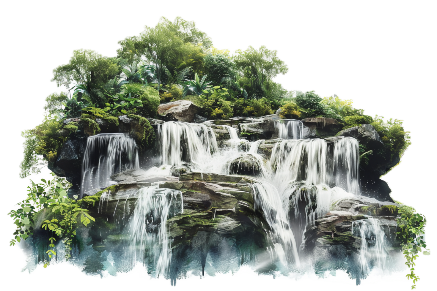 AI generated Lush Greenery and Waterfalls on Rocks png