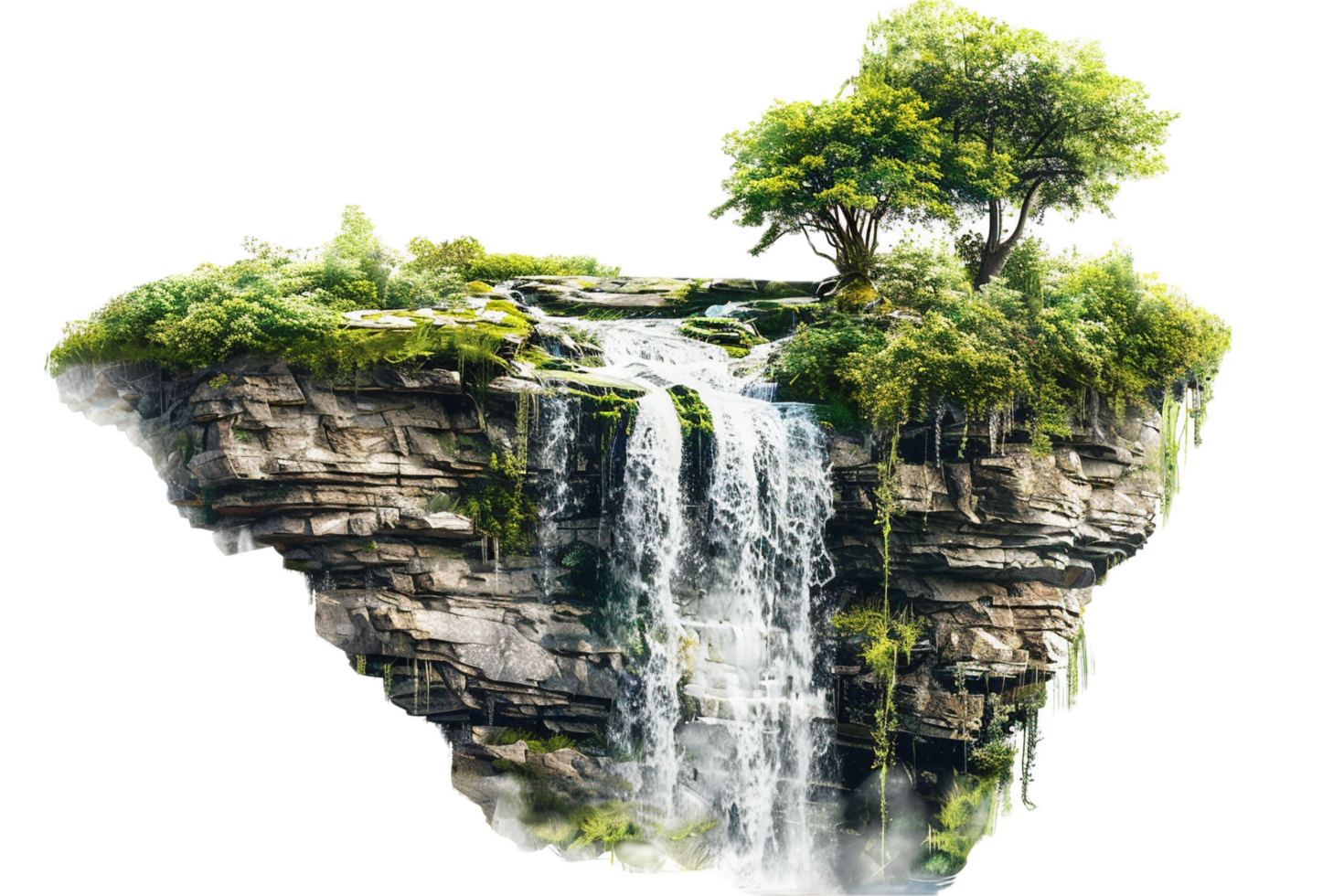 AI generated Lush Greenery and Waterfalls on Rocks png