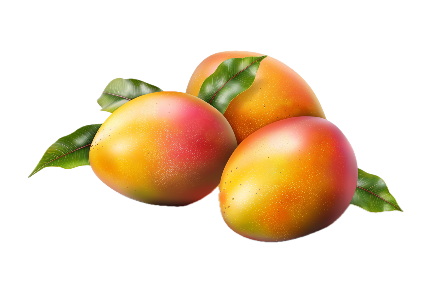 AI generated Ripe Mangoes Cluster with Fresh Leaves Illustration png