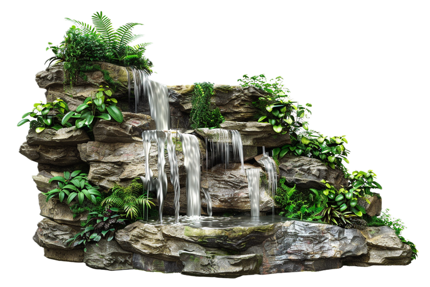 AI generated Lush Greenery and Waterfalls on Rocks png