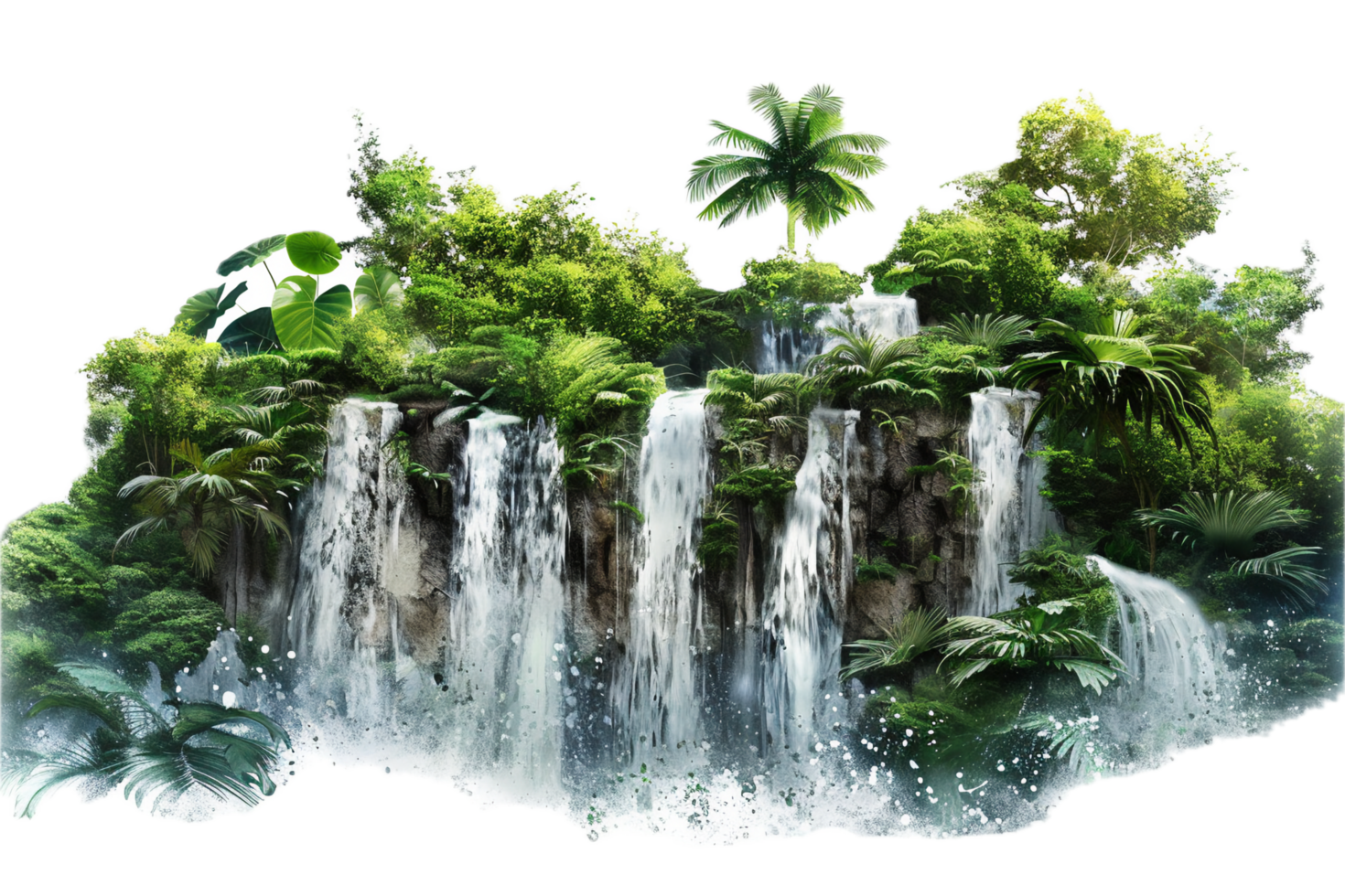 AI generated Lush Greenery and Waterfalls on Rocks png