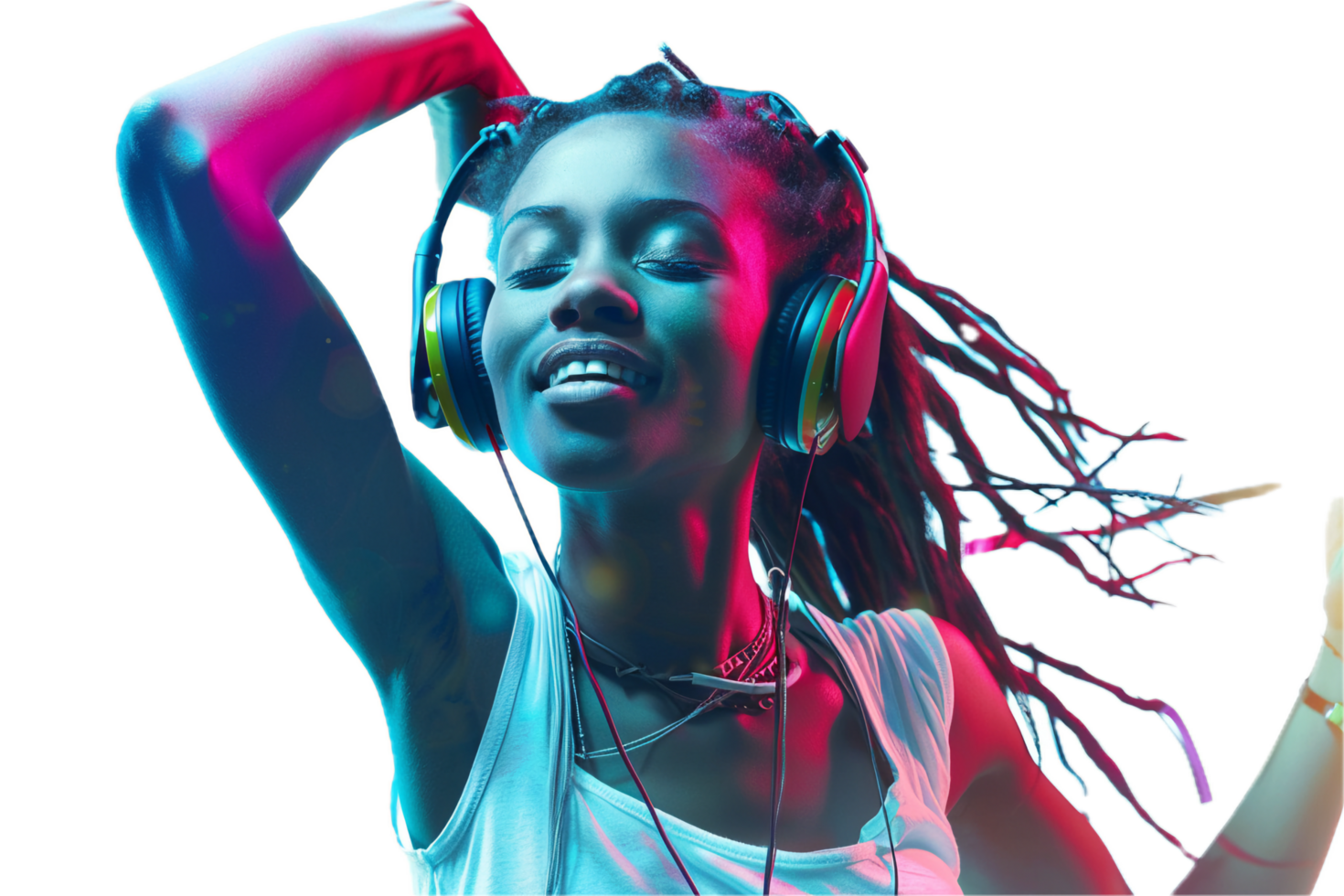 AI generated Young Woman Enjoying Music in Headphones png
