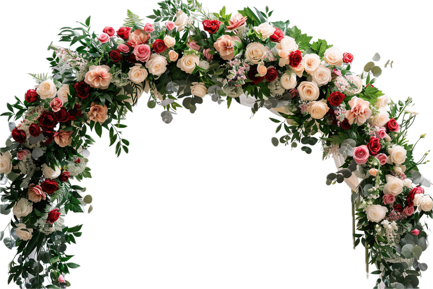 ai generiert elegant Blumen- Bogen zum Hochzeit Zeremonie png