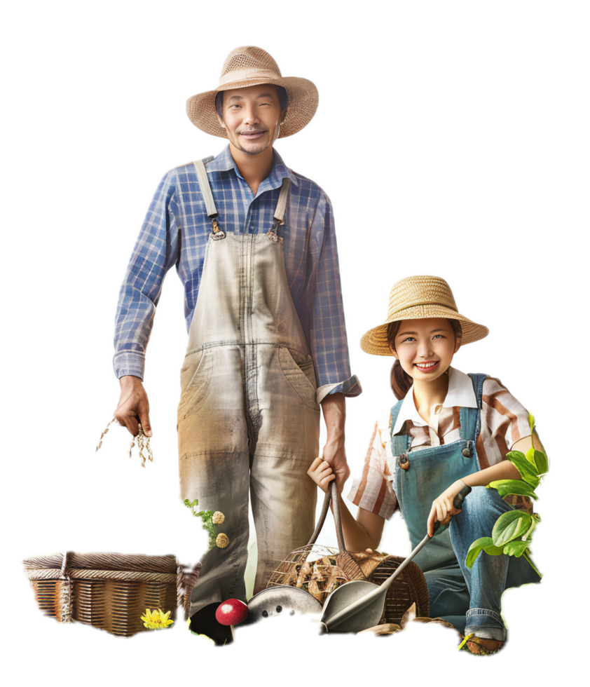 AI generated Happy Farmers with Fresh Harvest Vegetables png