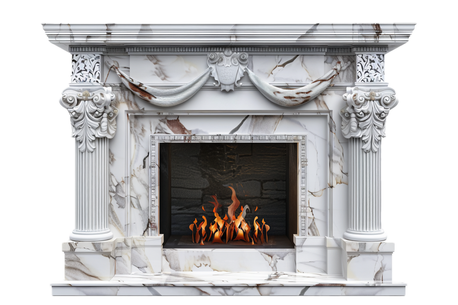 AI generated Cozy Stone Fireplace with Fire png