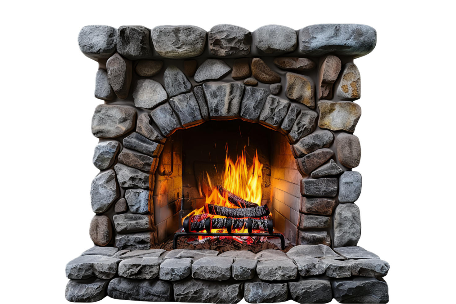 AI generated Cozy Stone Fireplace with Fire png