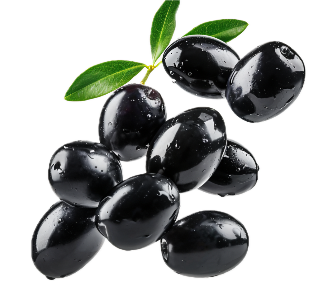 AI generated Black Olives with Leaves png