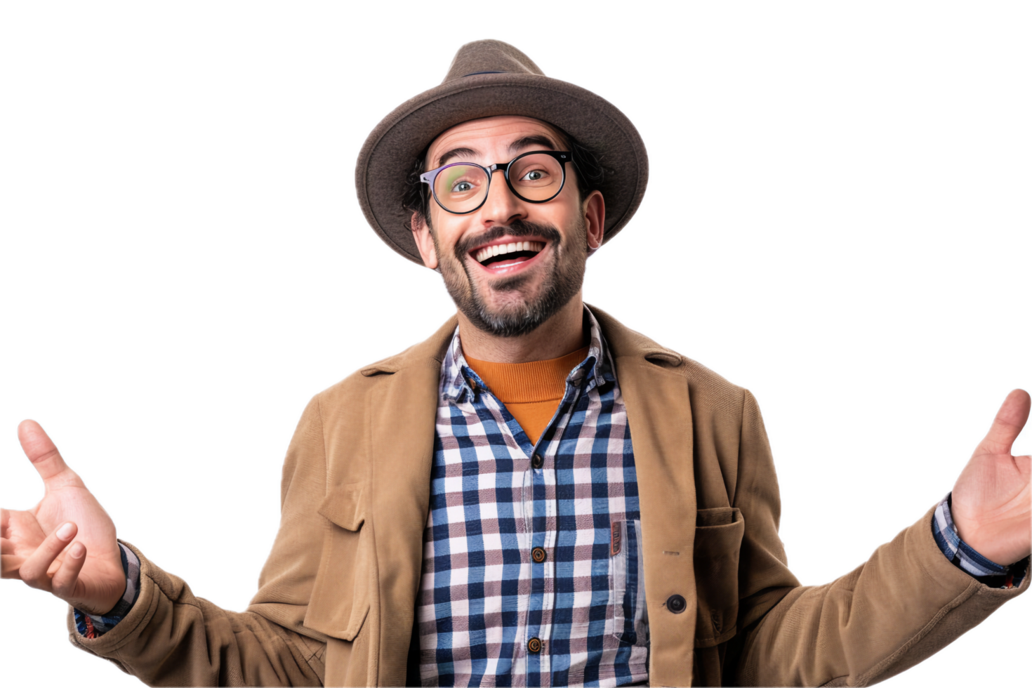 AI generated Quirky Man with Hat and Glasses Smiling png